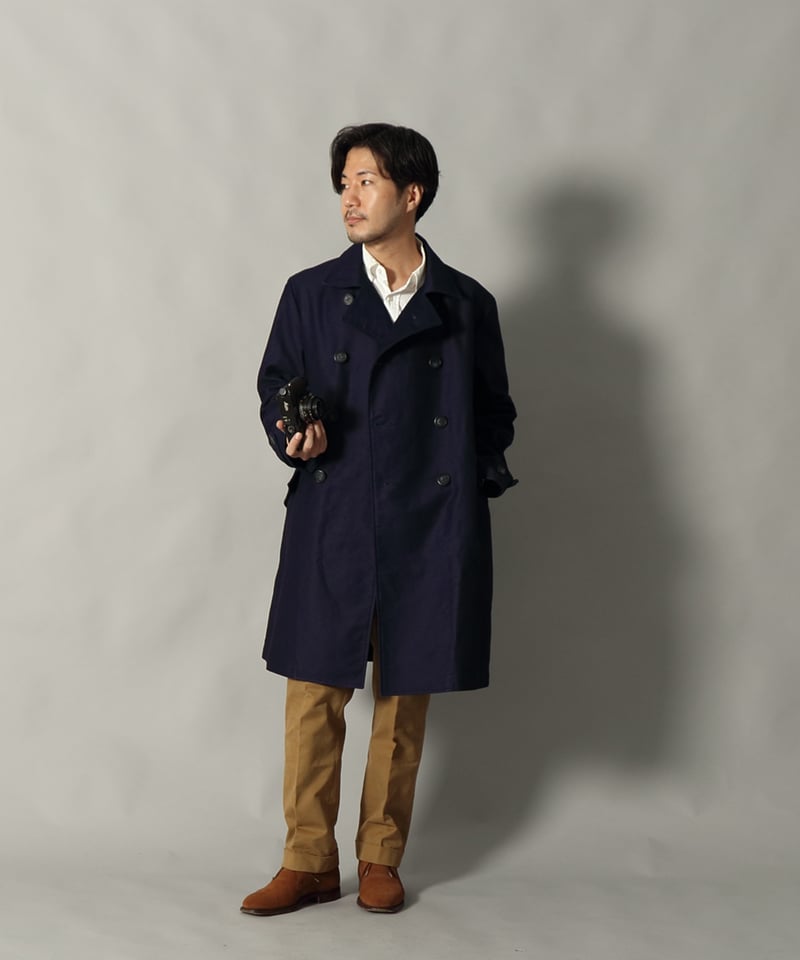 Narrow Rapel Trench Moleskin (Indigo) ナローラペル トレ
