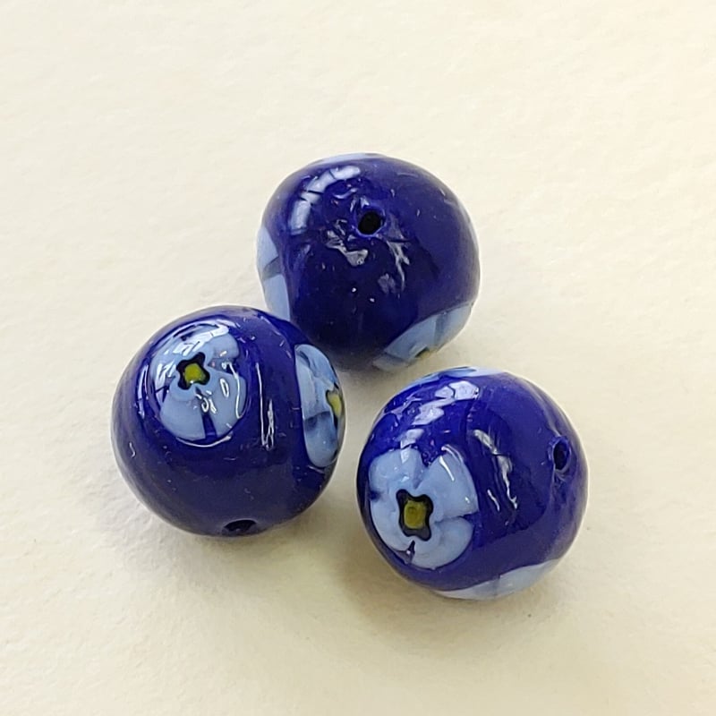 ベネチアンガラス ビーズ12mm お花 青 1個 | 香の都 オンラインショップ