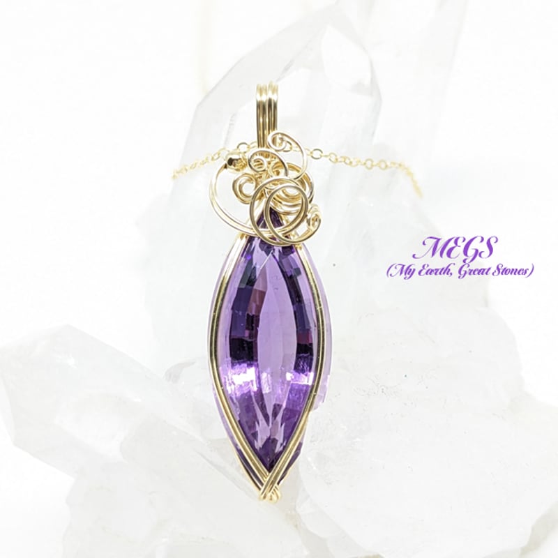 アンダラクリスタルとアメジストのワイヤージュエリーネックレス✧2月