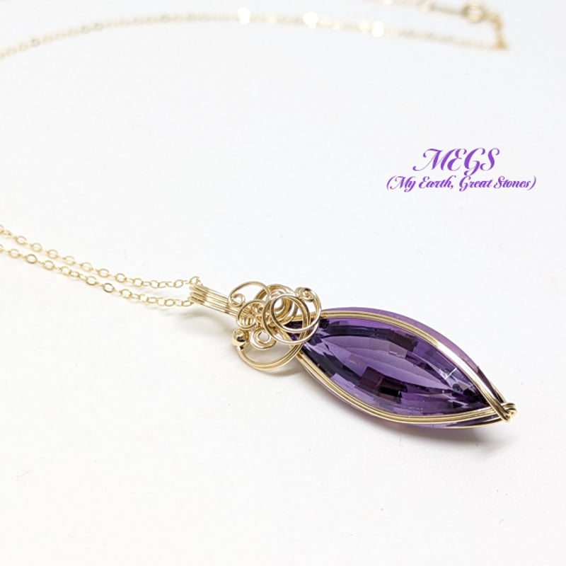 アンダラクリスタルとアメジストのワイヤージュエリーネックレス✧2月