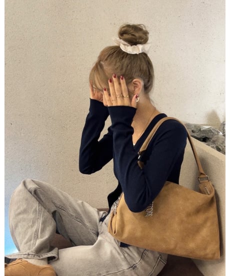 u-neck slim cardigan/navy