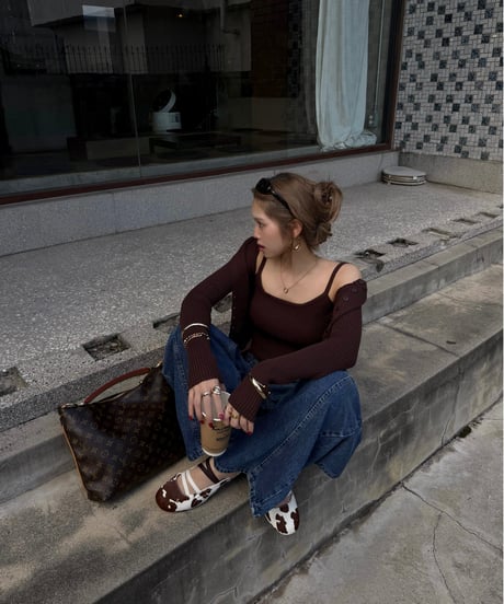 ribbed Knit camisole & cardigan set / brown
