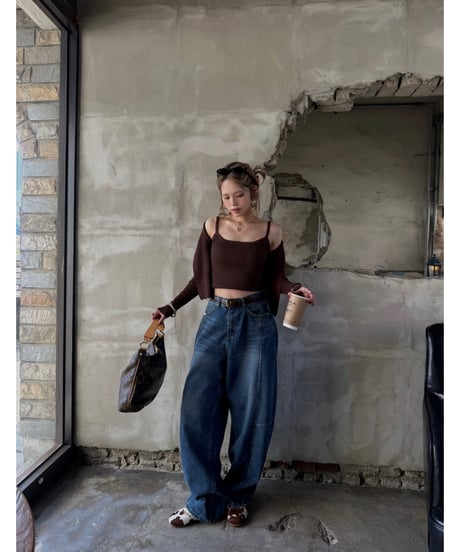 ribbed Knit camisole & cardigan set / brown