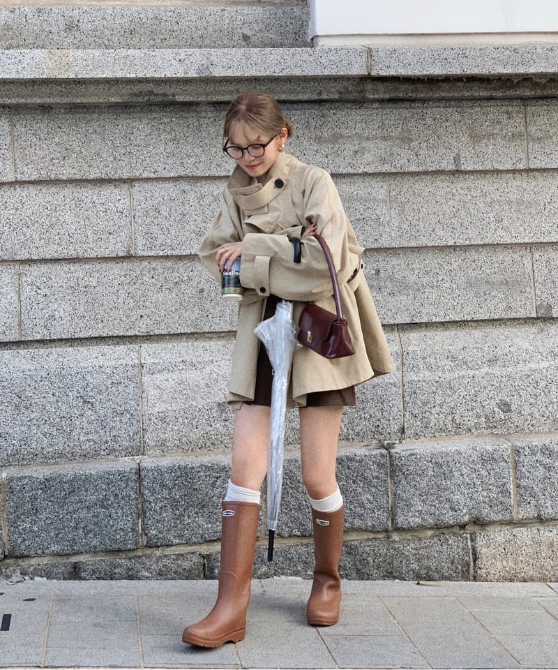 semi-pleated skirt pants/brown | Nalm.