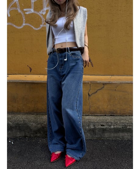 【7/14再入荷】 studded loose denim