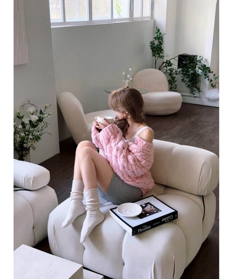 handmade pastel knit cardigan / cotton pink