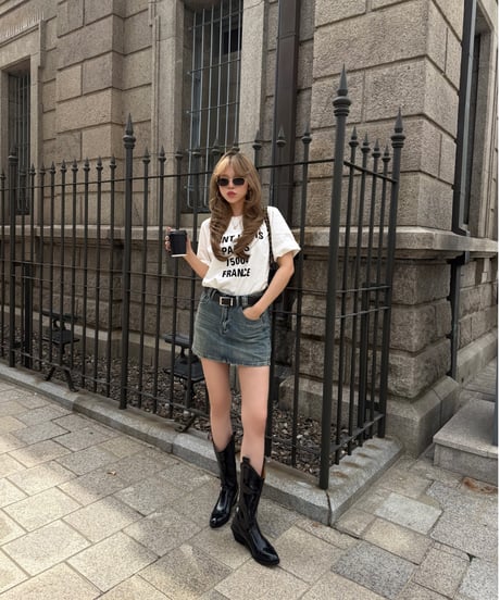 【belt-set】vintage denim mini skirt