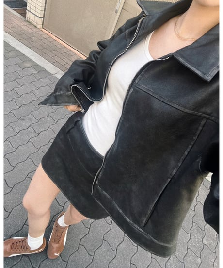 vintage leather skirt/charcoal black