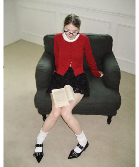 【再入荷】u-neck slim cardigan/red