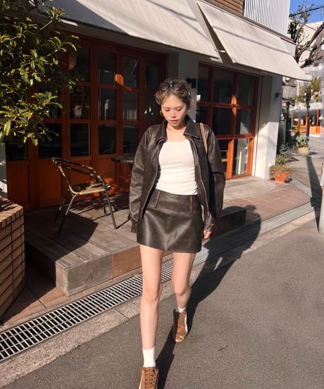 vintage leather skirt/dark brown