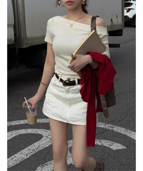 classic denim mini skirt / white