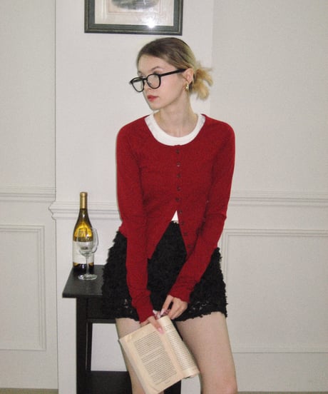 【再入荷】u-neck slim cardigan/red