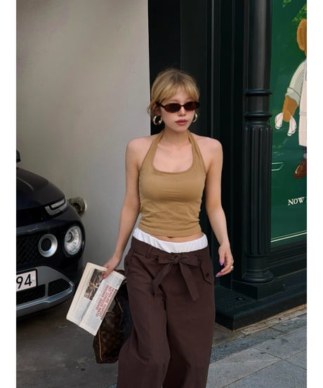layered cotton cozy pants / brown