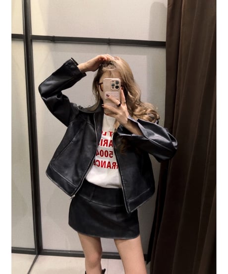vintage leather skirt/charcoal black