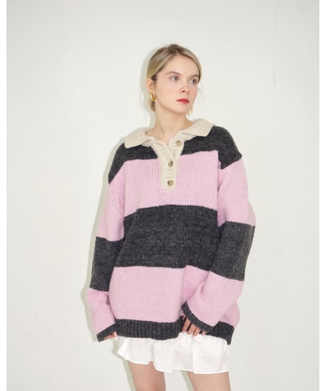 ボーダーニットワンピース/pink×gray