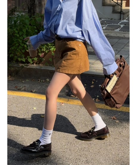 classic  denim mini skirt / camel