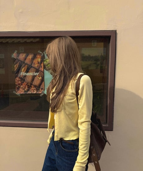 u-neck slim cardigan/yellow