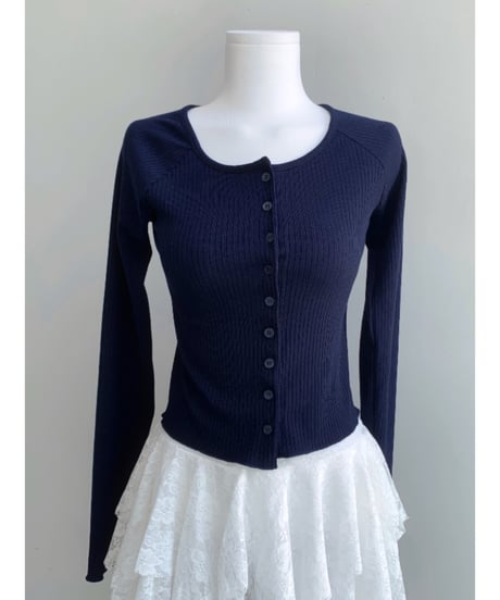 u-neck slim cardigan/navy