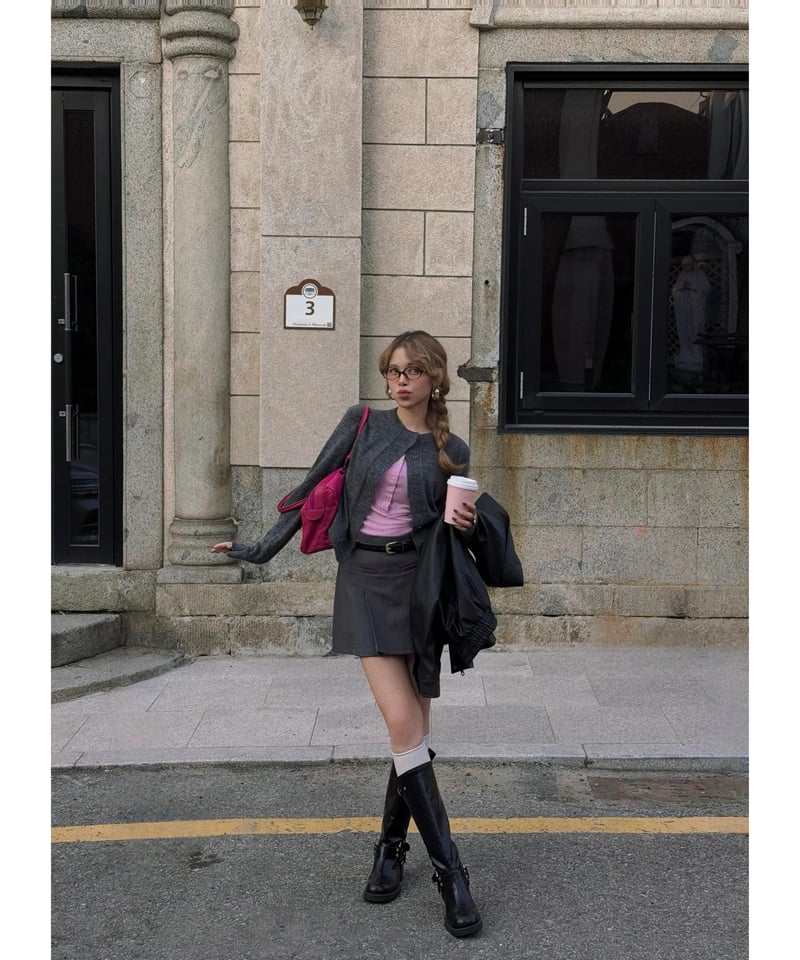 lettering mohair cardigan / charcoal | Nalm.