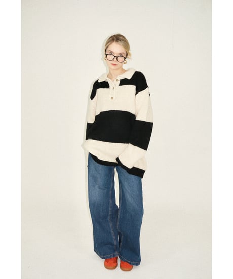 ボーダーニットワンピース/ivory×black