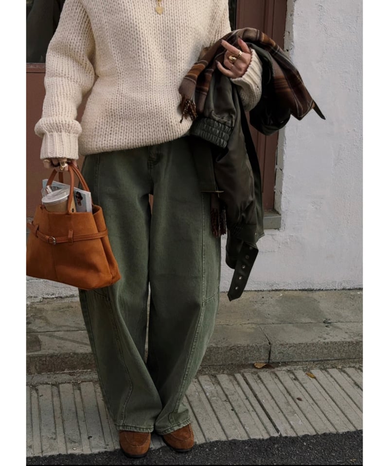 再入荷】 barrel leg wide denim / khaki | Nalm.