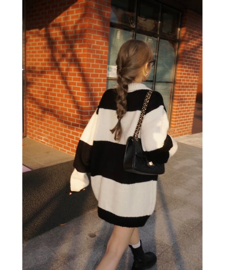 ボーダーニットワンピース/ivory×black