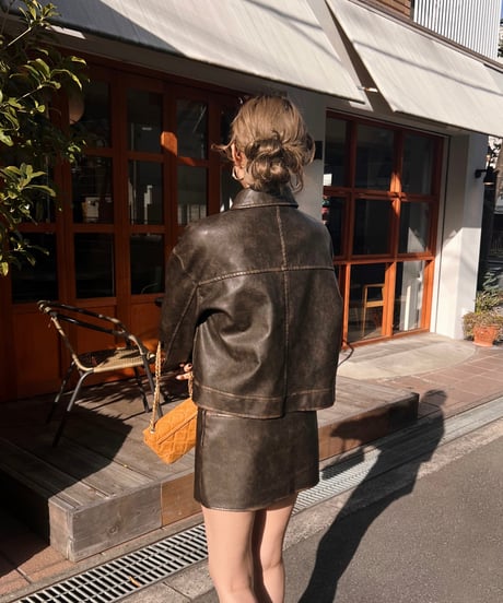 vintage leather skirt/dark brown