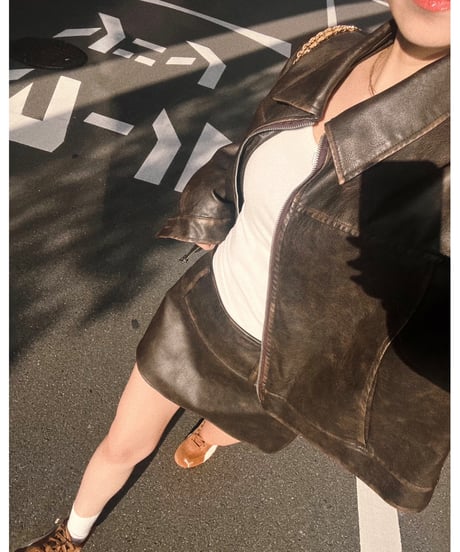 vintage leather skirt/dark brown