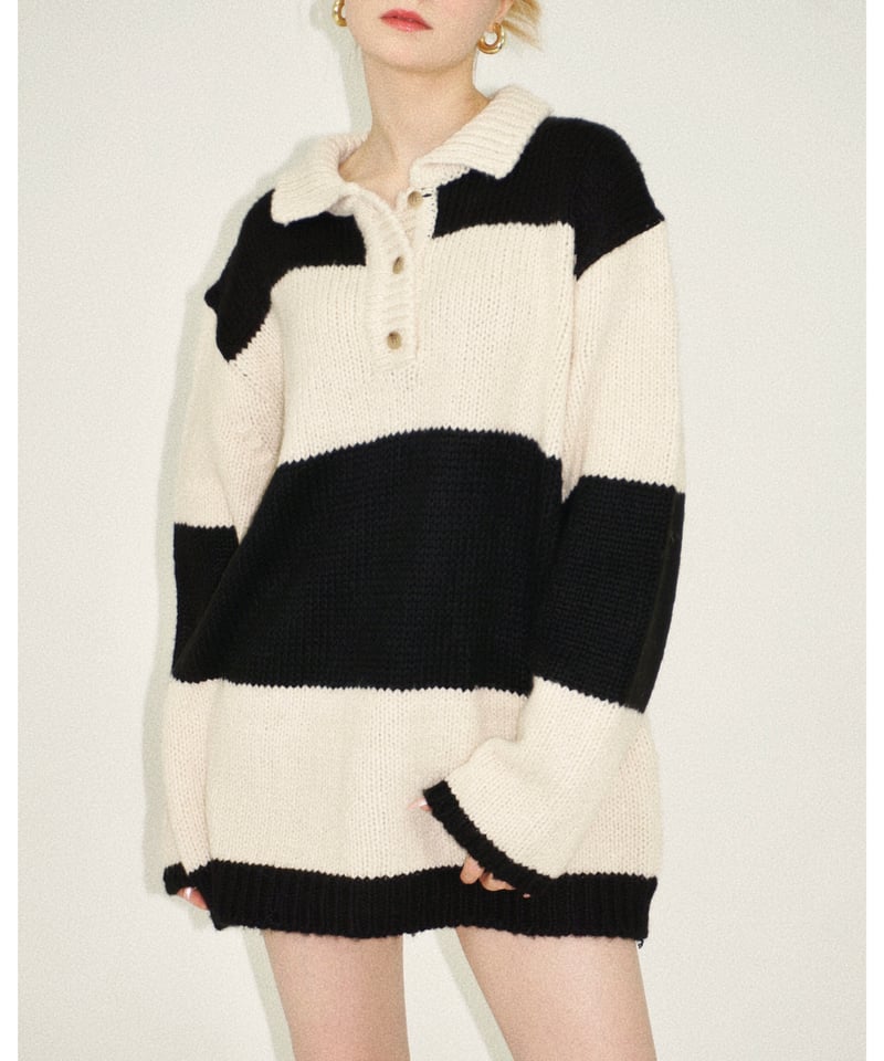 ボーダーニットワンピース/ivory×black | Nalm.