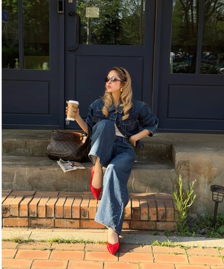 girls happy list denim pants / vintage wash blue