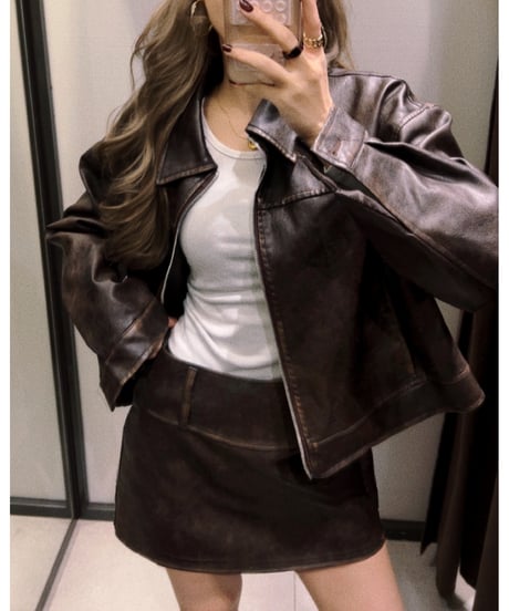 vintage leather skirt/dark brown