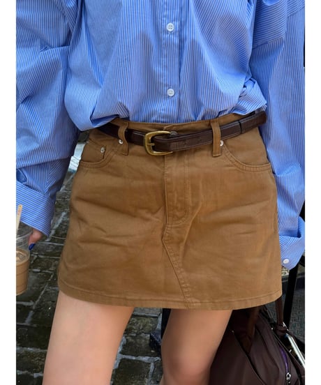 classic  denim mini skirt / camel