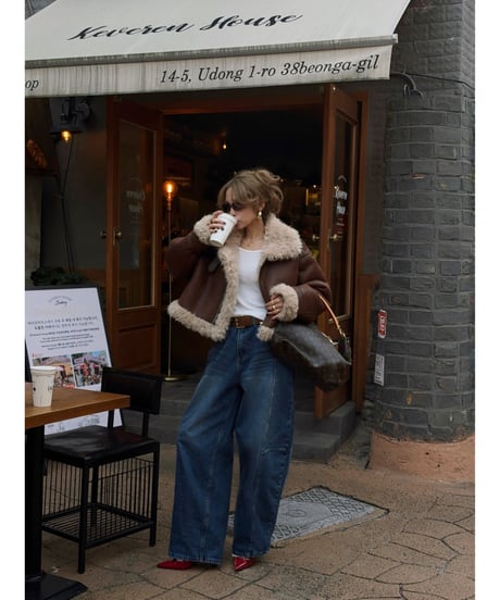 vintage mouton jacket / camel brown