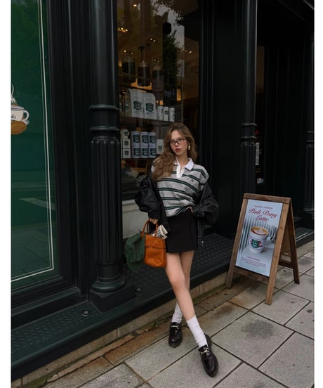 classic rugby shirt / gray×green