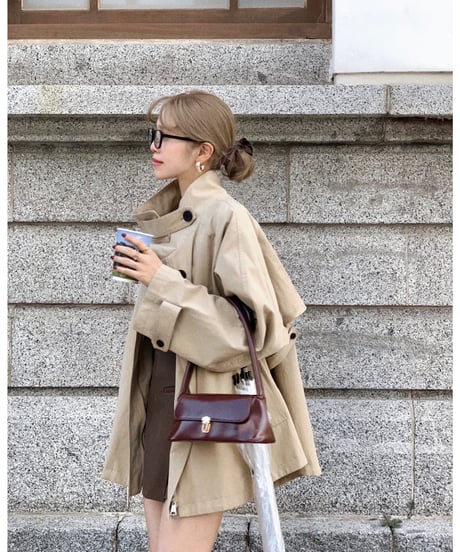 semi-pleated skirt pants/brown