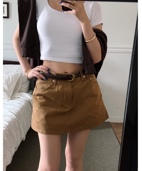 classic  denim mini skirt / camel