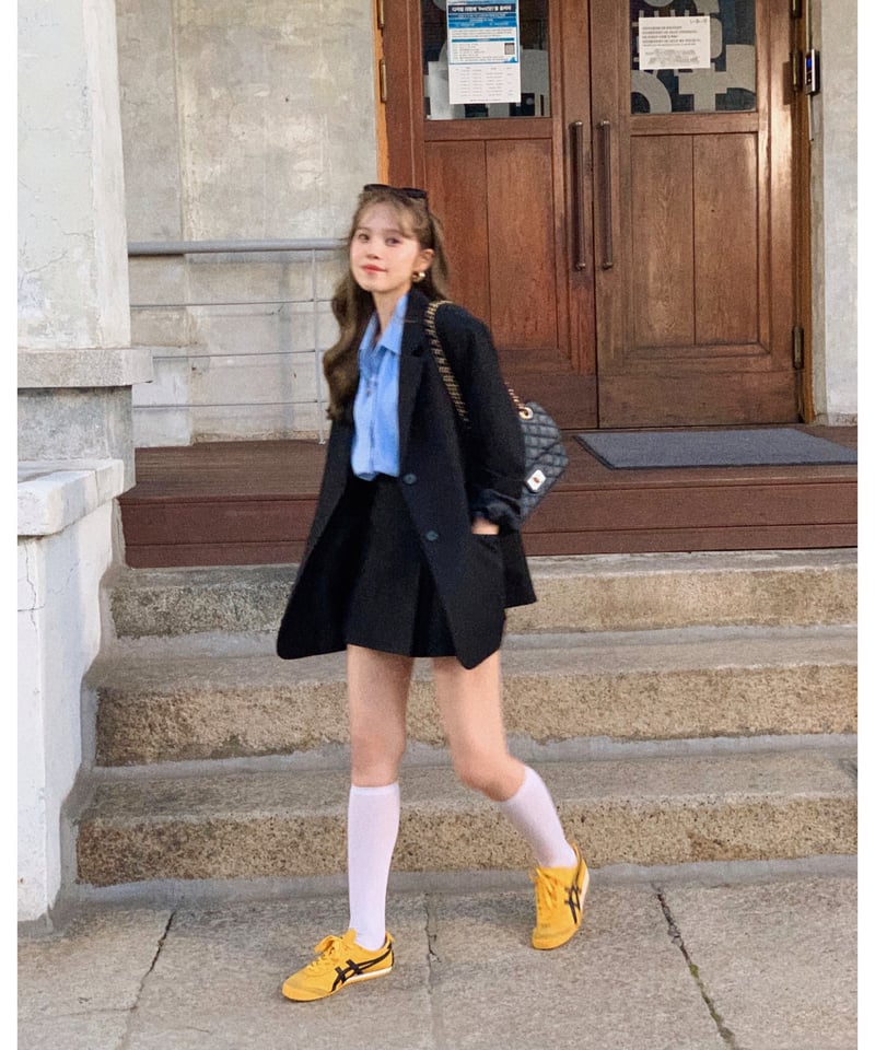 semi-pleated skirt pants/black | Nalm.