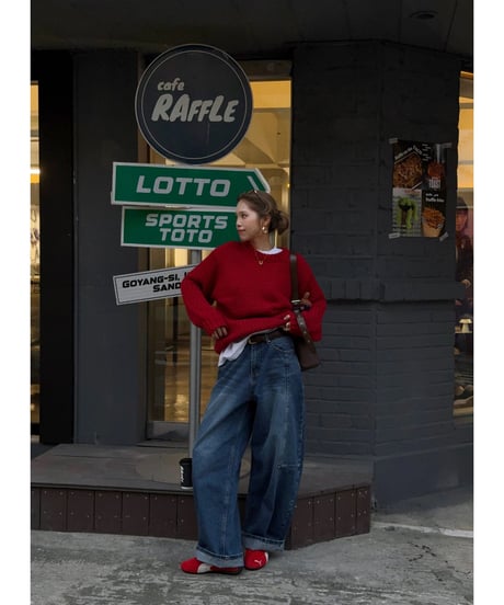 holiday over knit / red