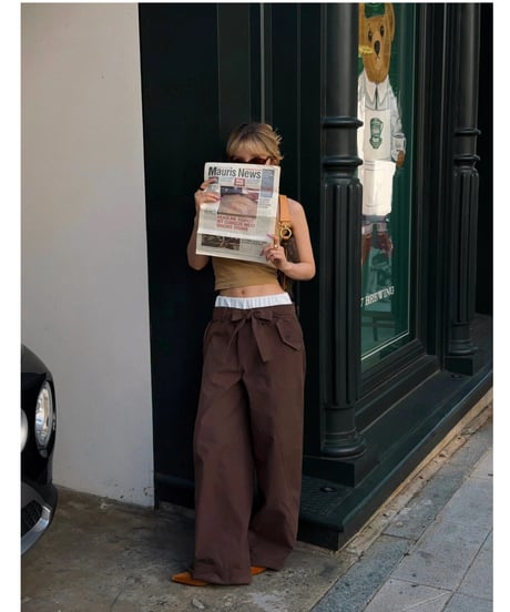 layered cotton cozy pants / brown