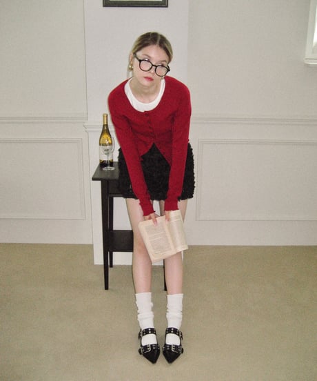 【再入荷】u-neck slim cardigan/red