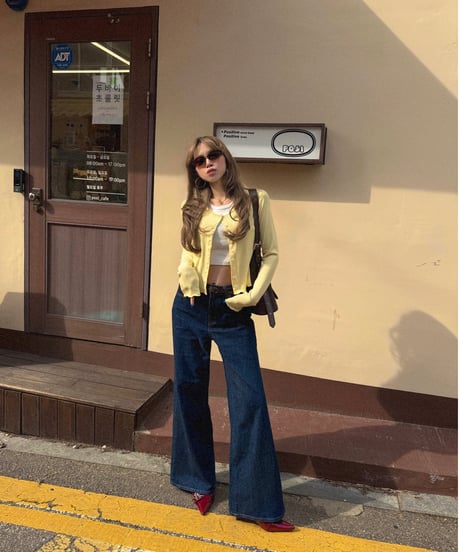 u-neck slim cardigan/yellow