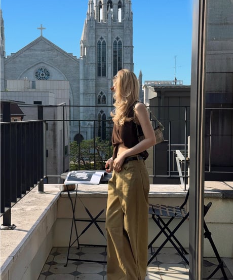 【7/14再入荷】 cream draped top / brown