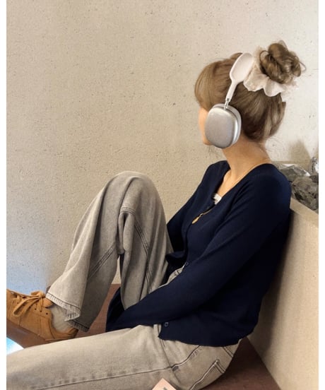 u-neck slim cardigan/navy