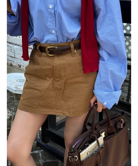 classic  denim mini skirt / camel
