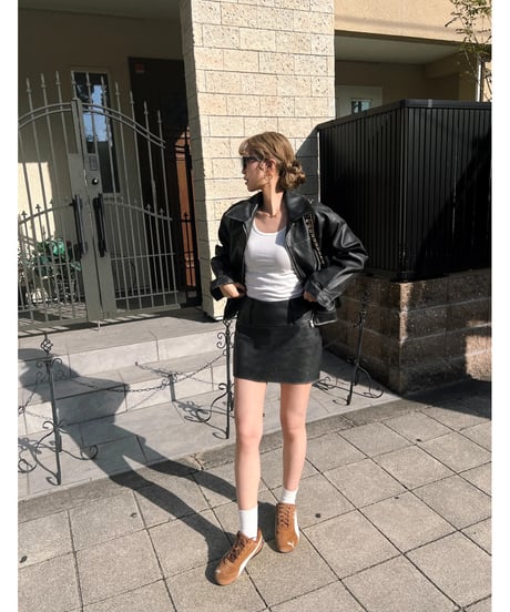 vintage leather skirt/charcoal black
