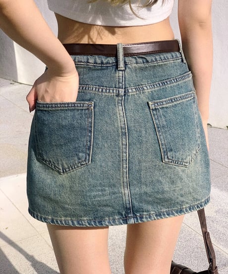 【belt-set】vintage denim mini skirt