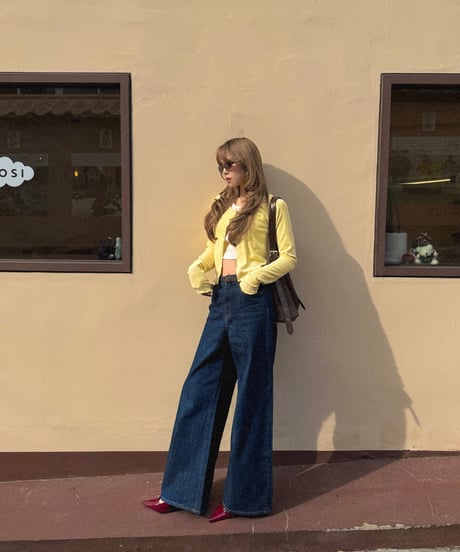 u-neck slim cardigan/yellow