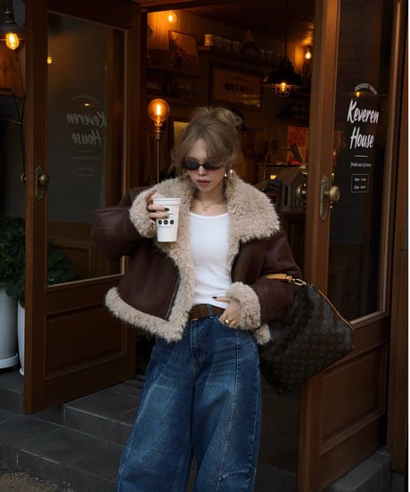vintage mouton jacket / camel brown