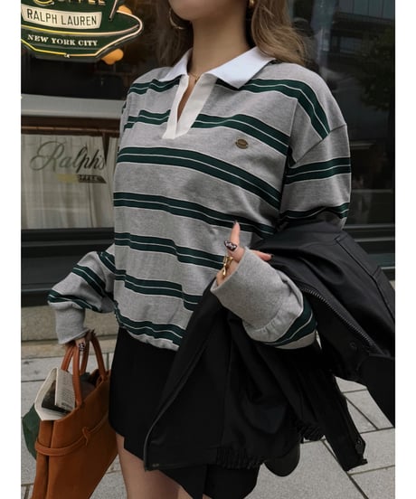 classic rugby shirt / gray×green