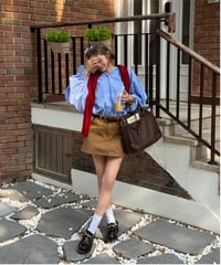 classic  denim mini skirt / camel